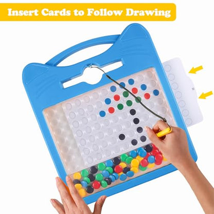Magnetic Drawing Board for Kids, Toddler Magnet Doodle Board with Beads and 2 Pens, Magnetic Dot Art Toys, Airplane Car Travel Activities (Blue Cat) - color: Blue Cat