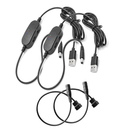 2-Pack 12V Step-Up USB Fan Power Adapter Cable with Speed Control for 3-Pin/4-Pin PC Cooling Fans, 6W with LED Indicators, Input 5V Output 5-12V DC (68inch)