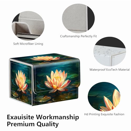 Strong Magnet MTG Playing Card Case Cover Commander Deck Box Creative Pattern Trading Card Storage Box for Collectible Games,A Lotus Flower In The Water Butterfly - color: A Lotus Flower In The Water