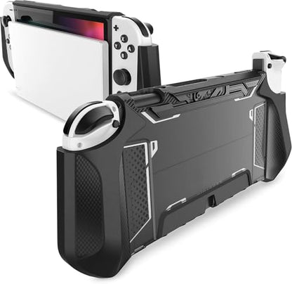 Mumba Dockable Case for Nintendo Switch OLED 2021, Blade Series TPU Grip Protective Cover Accessories Compatible with 7 Inch and Joy-Con Controller (Black) - color: Black