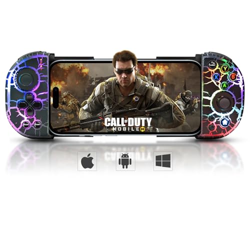 Joso Phone Controller for iPhone, Android, wireless Game Joystick with Hall Effect Joystick/Turbo, RGB Controller for iPhone 16/15/14/13/12 Series, Galaxy S24/23/S22/S21 Series Play COD Mobile & More - color: Black Crack