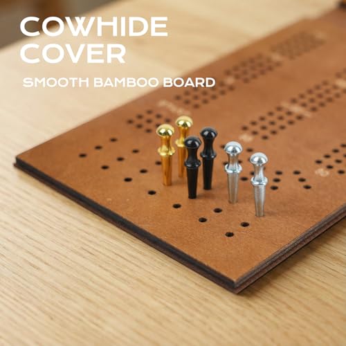 Cribbage Board Game Set with Storage – Portable Folding Travel Board, Includes 9 Metal Pegs & Full Deck of Cards, for 2-3 Players – Fun Family Game Night Activity & Great Gift Idea