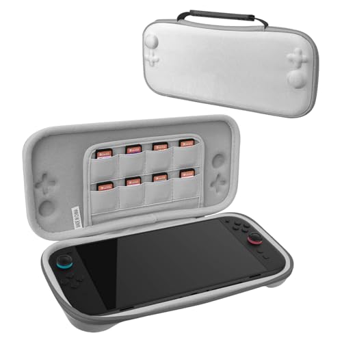 RAVEtone Travel Carrying Case Compatible with Nintendo Switch 2 Model 2025, Ultra Slim Premium EVA Portable Hard Shell Pouch Waterproof Game Bag with 16 Game Cartridge Accessories (Gray) - color: Gray, style: Slim