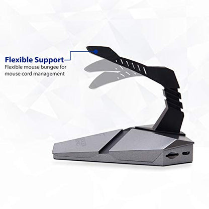 LOKI Gaming Mouse Bungee Stand - RGB LED Lights - 4 Port USB 3.0 Hub with Active Power - Micro SD Card Reader Slot - PC; Mac; Linux