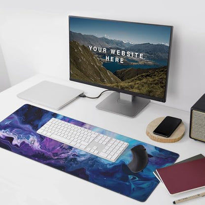 Large Desk Mat with Non-Slip Base, 35.4" x 15.7", Galaxy Marble Design, Wrist Rest and Coaster Included - color: Marble