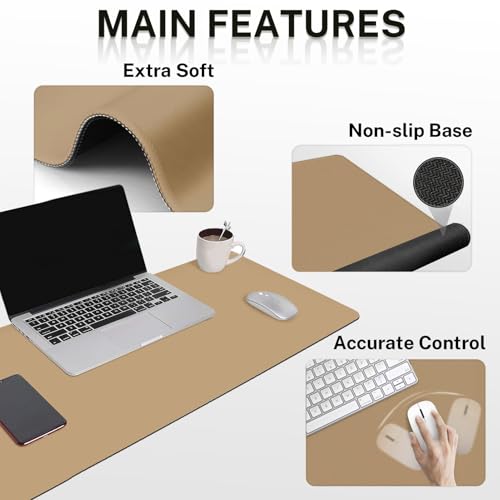 Britimes Brown Keyboard Mouse Pad Set Brown 4 in1 Large Mousepad+Keyboard Wrist Rest+Mouse Wrist Rest+Coaster Ergonomic Design for Home Office Computer 35.4x15.7Inches - color: Brown