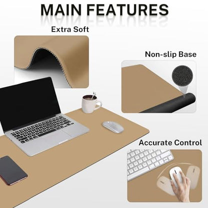 Britimes Brown Keyboard Mouse Pad Set Brown 4 in1 Large Mousepad+Keyboard Wrist Rest+Mouse Wrist Rest+Coaster Ergonomic Design for Home Office Computer 35.4x15.7Inches - color: Brown