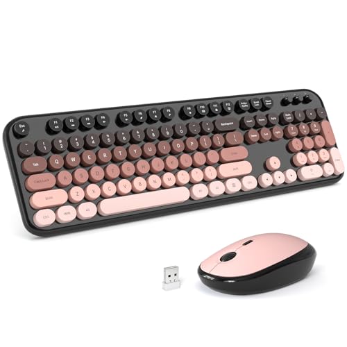 Wireless Keyboard Mouse Combo - Lovely BlackBerry-Gradient Rainbow Full-Sized Typewriter Colorful Keyboards, Round Keycap Plug Play Retro Cute Keyboards for Windows, Laptop, PC, Desktop, Computer - color: Lovely Blackberry-Gradient