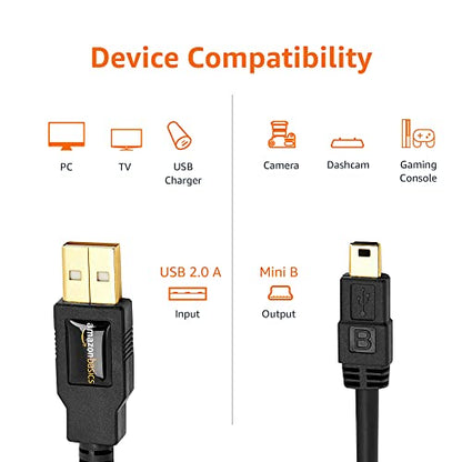 Amazon Basics USB-A to Mini USB 2.0 Cable, 480Mbps Transfer Speed with Gold-Plated Plugs, 3 Foot, Black - size: 3 Feet