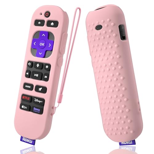 Silicone Cover for Roku Voice Remote Pro 2nd Ed. Roku Remote Control RCB1R Protective Silicone Case Sleeve Shockproof Skin for Roku Remote with Lanyard (Pink) - color: pink