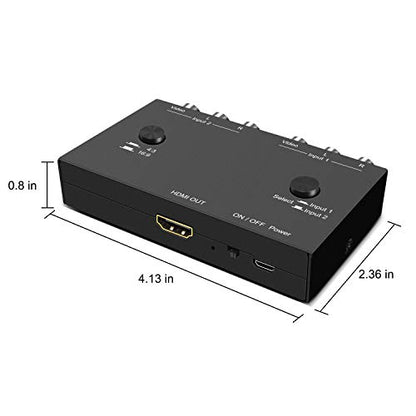 2 Port RCA/AV to HDMI Converter Adapter Support 16:9/4:3 for WII/N64/PS1/PS2/PS3/VHS/VCR/DVD Players etc(2 AV in 1 HDMI Out) - style: 2Port AV to HDMI Converter