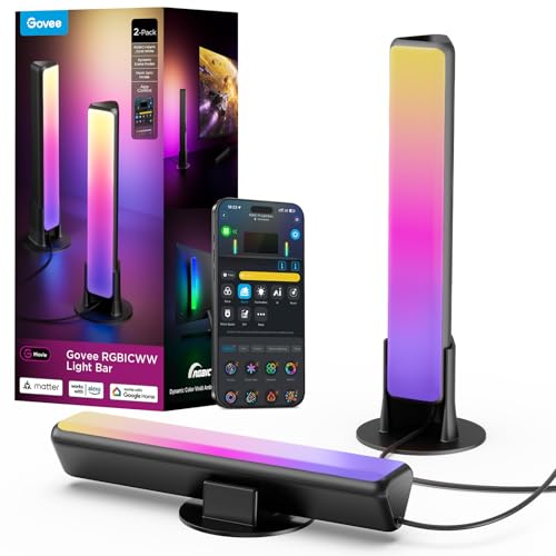 Govee Smart Light Bar, RGBICWW TV Lights for Living Room, Gaming, Black | Compatible with SmartThings, Matter, Alexa, LED Light Bar with Scene and Music Modes for Living Room, Gaming, PC, App Control - color: Black
