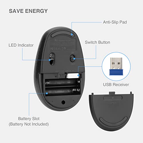Rii Wireless Mouse RM700 2.4G Silent Mouse with USB Receiver for Laptop,PC,Mac,Chromebook,Windows (Black) - color: black