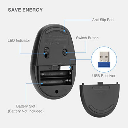Rii Wireless Mouse RM700 2.4G Silent Mouse with USB Receiver for Laptop,PC,Mac,Chromebook,Windows (Black) - color: black