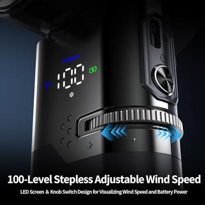 Portable Rechargeable Handheld Turbo Fan,9000mAh Multifunctional Cooling Fan with Ice Cooling ＆ Charging Function,Built-in Type-C Charging Cable & LED Display,100-Speed Wind,Suitable for Travel/Office