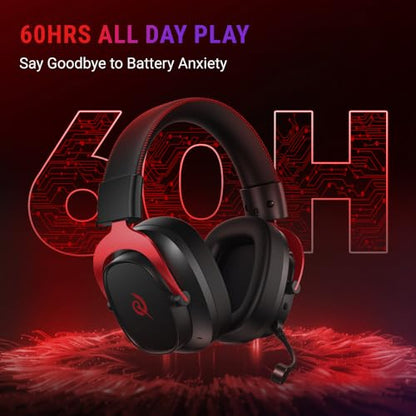 QCY Heroad VT200 Gaming Headset for PC: 53mm Neodymium Drivers - Detachable Noise Canceling Microphone - 2.4G/Bluetooth 6.0/Wired - Compatible for PS4/PS5, Switch, Xbox - 7.1 Surround Sound - color: Red