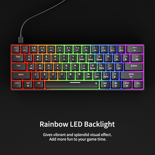 Newmen GM611 Mechanical Keyboard,LEDBacklit Wired Gaming Keyboard RedSwitch | Compact Portable,Mini 61 Keys,LED Backlit,60 Percent Mechanical Keyboard,Black Keycaps,Windows Laptop PC,Linear Red Switches - color: black keycaps-red switch