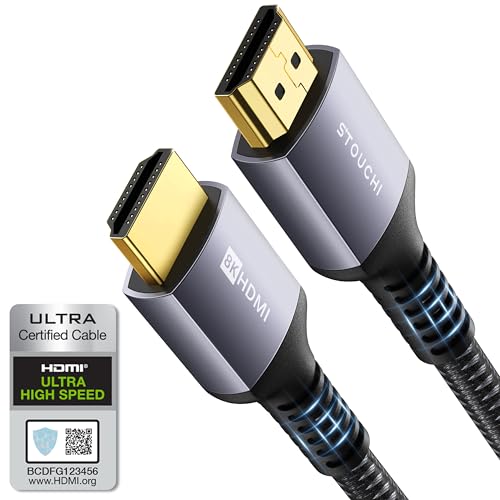 Stouchi Ultra High Speed 48Gbps HDMI Cable, 8K60Hz 4K120Hz, 6ft | Stable HDR | Triple-layer Shielded Braided | Precision-molded Connector | Flexible Routing | Global Recycled Standard - color: Grey, size: 6ft