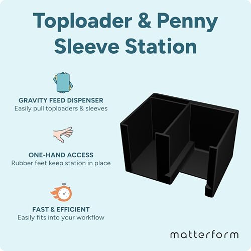 Trading Card Toploader & Penny Sleeve Station with Anti-Slip Base & Tool Storage | Dual Compartment Heavy-Duty Dispenser for Sports Cards & TCG | One-Hand Access Organizer for Card Breaks & Sorting