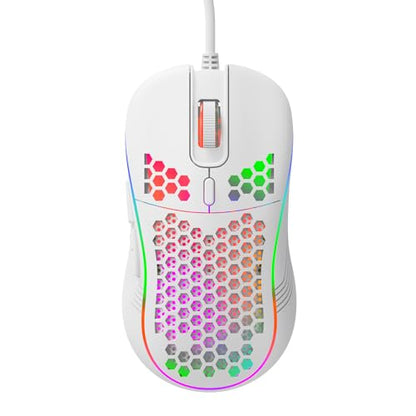 DC G40U Wired Gaming Mouse, RGB Honeycomb Ergonomic Design, 4 DPI Levels (1200/2400/4800/7200), Optical Sensor, Plug and Play, Compatible with PC, Mac, Tablet (White) - color: White