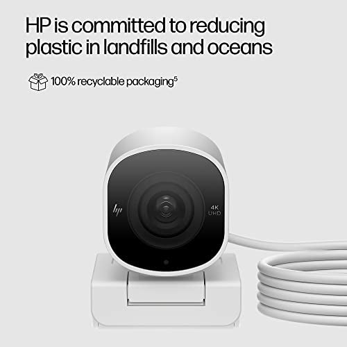 HP 960 4K Streaming Webcam - 4K 30 FPS/1080p 60 FPS Computer Camera & Dual Mics, Noise Reduction, & Privacy Cover - Zoom Certified - Swivel/Tilt Adjust - Color Correction, AF & Framing (695J6AA#ABL)