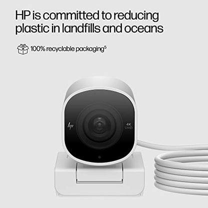 HP 960 4K Streaming Webcam - 4K 30 FPS/1080p 60 FPS Computer Camera & Dual Mics, Noise Reduction, & Privacy Cover - Zoom Certified - Swivel/Tilt Adjust - Color Correction, AF & Framing (695J6AA#ABL)