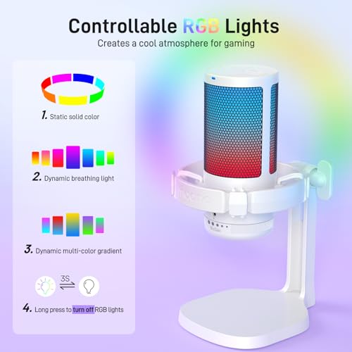 MAONO USB Gaming Microphone with Boom Arm Microphone Stand: Noise Cancellation Condenser Mic Kit with RGB Lights,for Streaming Recording Podcast Chat Twitch YouTube Discord DGM20+BA20 White