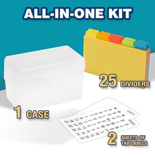 H4D Index Card Holder 3x5 Inches with 25 Plastic Dividers, Clear - color: Clear, size: 3x5 inch