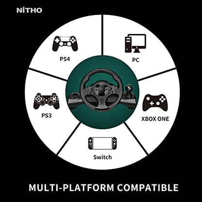 Nitho Drive Pro V16 Gaming Steering Wheel with Pedals and Shifter, 270 Degrees Racing Wheel with Dual Vibration, Compatible with PC, PS3, PS4, Xbox One, Xbox Series X|S and Switch - color: Drive Pro V16