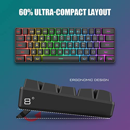 RedThunder 60% Gaming Keyboard and Mouse Combo, Ultra-Compact 61 Keys RGB Backlit Mini Keyboard, Lightweight 7200 DPI Honeycomb Optical, Wired Gaming Set for PC MAC PS5 Xbox Gamer(Black) - style: 01 Black Wired Combo