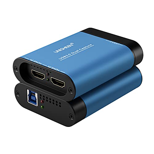 Dual Input Capture Card - HDMI to USB 3.0 Video Capture Device, 1080P 60fps UVC YUV422 PnP HD Video Grabber Converter for Game Recording & Live Streaming - No Drivers Needed