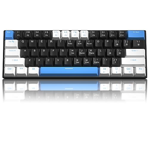 Camiysn 60% Mechanical Gaming Keyboard,White Black Blue Keycaps Gaming Keyboard with Linear Red Switch, Detachable Type-C Cable Mini Keyboard with Blue LED Light for Windows/Mac/PC/Laptop - size: white balck blue(red switch)
