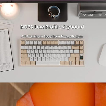 OOCTPK Mechanical Keyboard, Chilkey ND75 LP Wireless Gaming Keyboard with LCD Screen, Bluetooth 5.3/2.4G/USB-C, Hot Swappable Per-Key RGB Custom, Thin Front, Wrist Rest, Full-Aluminum, PC/Mac Support - color: Beige