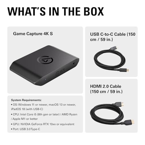 Elgato 4K S Capture Card for PS5, Xbox Series X/S, Switch 2 | 4K60 capture, 1440p120 or 1080p240 passthrough, HDR10 support, Near-zero latency, USB-C, Analog audio input - style: 4K S