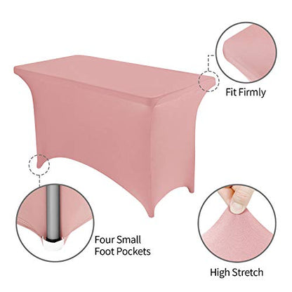 Peomeise 4FT Spandex Table Cover Rectangular Stretch Spandex Tablecloth (Dusty Rose,4FT) - color: Dusty Pink, size: 48" x 30" (Rectangle)