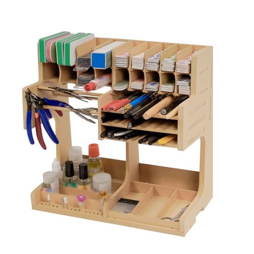 Wooden Model Kit Organizer Rack with MDF Material, Paint Rack, Screwdriver/Brush Holder, For Tamiya Paints and Tools, GK1