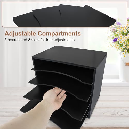 EMERIT 4-Tier Adjustable Paper Organizer, Large Capacity Book Shelf for Textbooks/Magazines/Office Files, Wooden Dividers, 7 lbs per Shelf, Black - color: 5 Tier-black