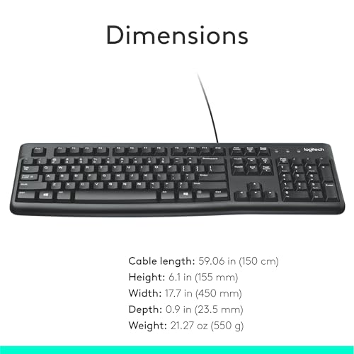 Logitech K120 Full Size Wired Keyboard USB Plug-and-Play Windows - Black