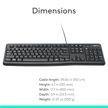 Logitech K120 Full Size Wired Keyboard USB Plug-and-Play Windows - Black