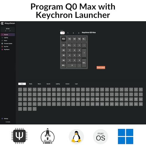 Keychron Q0 Max Wireless Custom Mechanical Numpad, 2.4 GHz/Bluetooth 5.1/Wired QMK Number Pad, RGB Hot-Swappable with Gateron Red Switch for Laptop Mac Windows Linux - Black - color: Gateron Jupiter Red Switch-Black