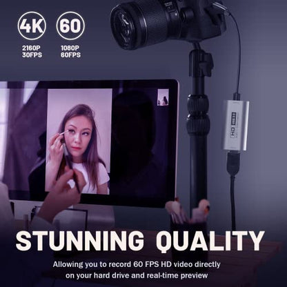 GUERMOK Video Capture Card, USB3.0 HDMI to USB-C Capture Device, 2K@30FPS | Stream & Record Gameplay at 1080P@60FPS, Compatible with Mac OS, Windows, Quest 3, OBS, Zoom, PS5/4, Switch, Xbox (Gray) - color: Gray