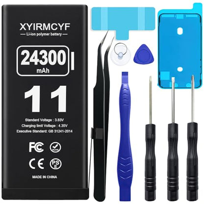 XYIRMCYF 24300mAh Super Capacity Battery Compatible with iPhone 11, 0 Cycle Li-Polymer Replacement Battery for iPhone 11, with Professional Repair Tool Kit - color: 11-24300