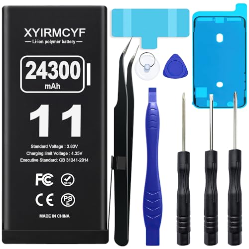 XYIRMCYF 24300mAh Super Capacity Battery Compatible with iPhone 11, 0 Cycle Li-Polymer Replacement Battery for iPhone 11, with Professional Repair Tool Kit - color: 11-24300