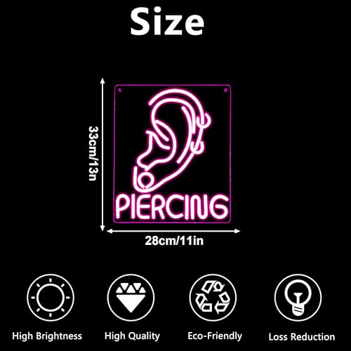 Ear Piercing Neon Sign, Cool Pink Dimmable LED Creative Ear Earring Neon Light, Tattoo Studio Barber Salon Massage SPA Shop Neon Light Decoration, Suitable Gift For Young People And Girls(13 * 11in) - style: Ear Piercing