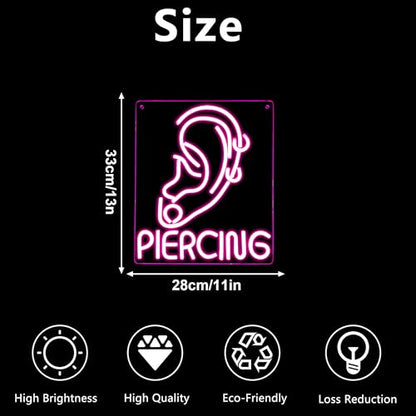 Ear Piercing Neon Sign, Cool Pink Dimmable LED Creative Ear Earring Neon Light, Tattoo Studio Barber Salon Massage SPA Shop Neon Light Decoration, Suitable Gift For Young People And Girls(13 * 11in) - style: Ear Piercing