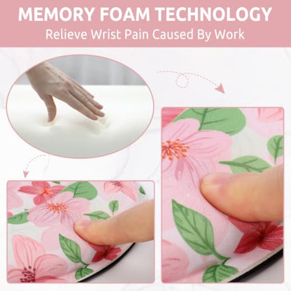 KONVINIT Ergonomic Mouse Pad with Wrist Rest, Small Mousepad with Non-Slip Rubber Base and Smooth Surface, Pink Floral Mouse Pads for Desk, Office Desk Accessories - color: Pink Flowers