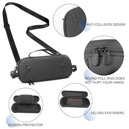 14 in 1 Carrying Case for PS5 Portal, Travel kits Accessoris Set Compatible with Playstation Portal(Crossbody bag), Soft Silicone Protective Cover, 2X 9H Shatterproof Tempered Glass Screen Protector, 4 Silicone Caps, Ps Portal Accessories