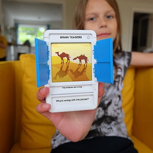 Brain Teasers Travel Game - Solve 100 Puzzles | Flash Cards with Slide Reveal Case | Card Game, Gift, Stocking Stuffer | Hours of Fun for Kids and Adults | Age 6+ - style: Brain Teasers