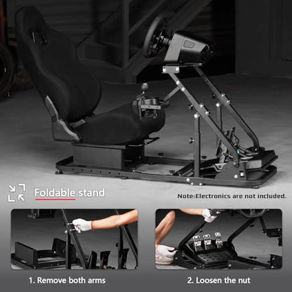 Dardoo More Stable Racing Simulator Cockpit with Game Seat Fit for Logitech G920 G923,for Thrustmaster T150,for Fanatec Steering Wheel Stand with Reinforcement Bars,Not Included Steering Wheel & Pedal