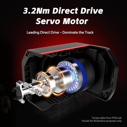 PXN V10 Pro Direct Drive Sim Racing Wheel, 3.2Nm Force Feedback | Servo Motor, 3 Hall-Effect Pedals, 4 Paddle Shifters, for PC, Xbox One, Xbox Series X/S, PS4